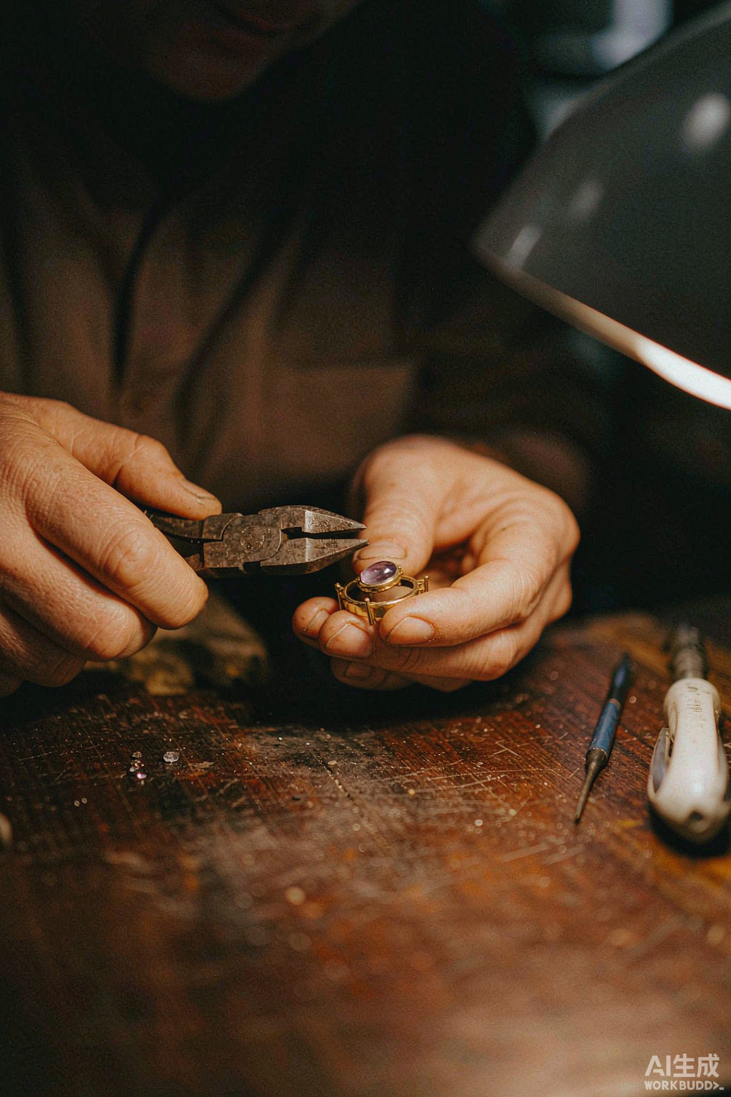 Setting a stone by hand at the bench